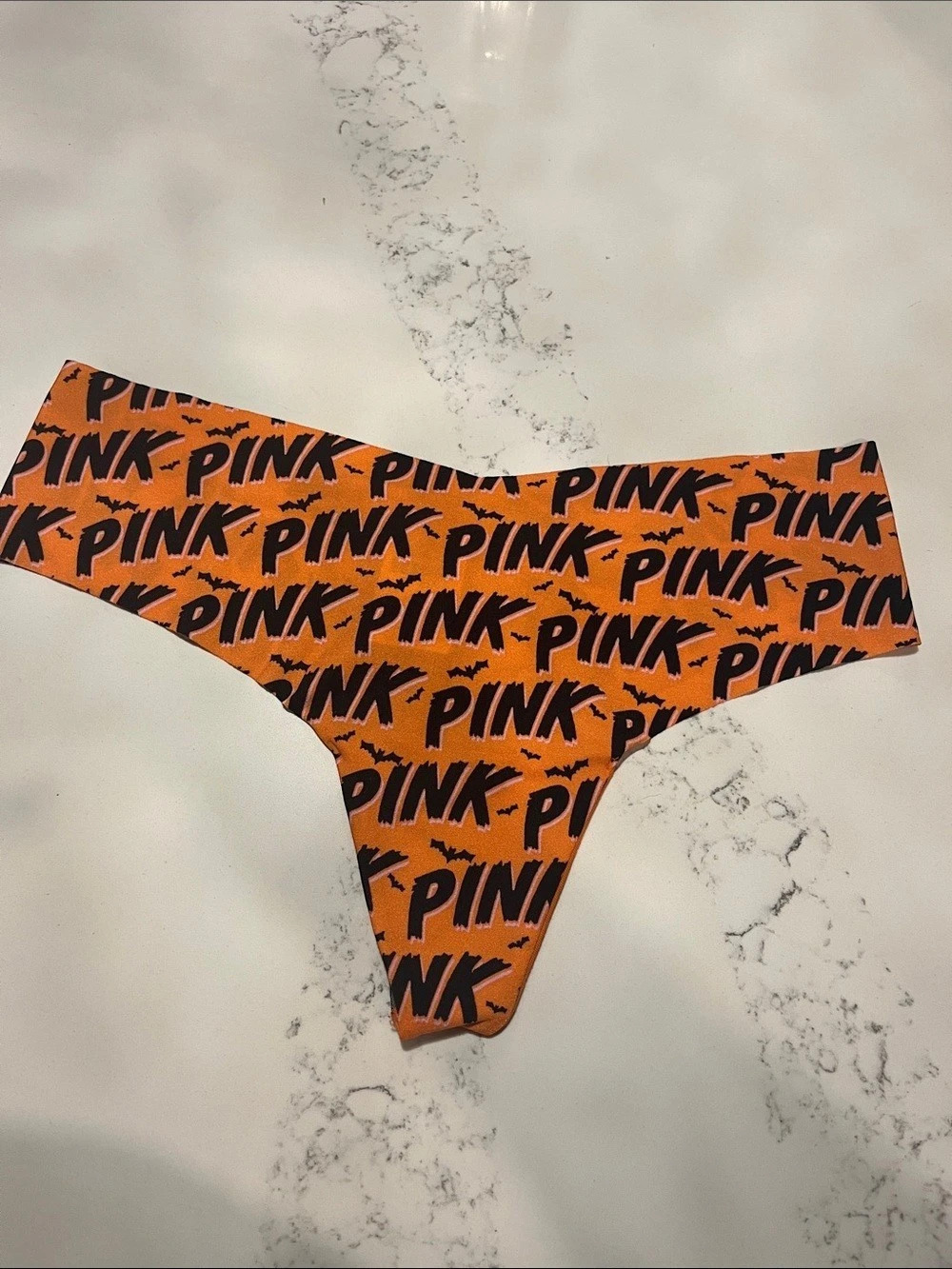 Victoria's Secret PINK Thong/String Animal Print Thong in Orange & Black Size